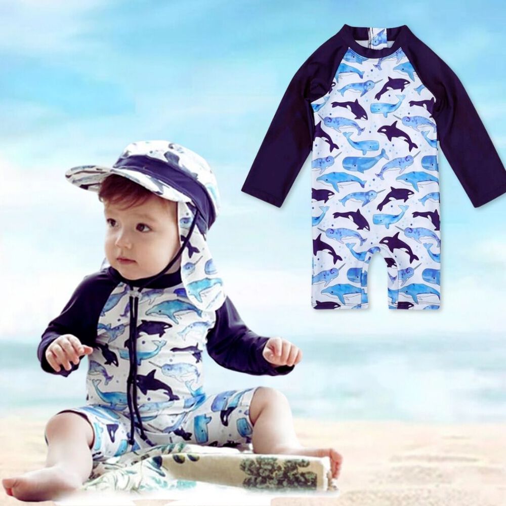 Traje De Baño Enterito Manga Larga Niño Jump Kids Ballena Azul image number 2.0