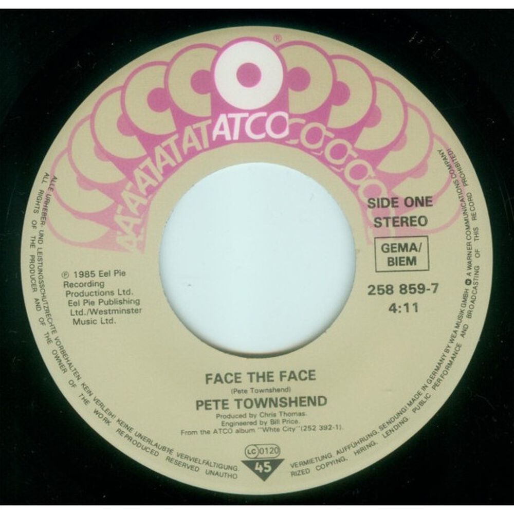 Pete Townshend - Face The Face | 7'' Single Vinilo Usado image number 2.0
