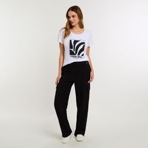 Polera Print Delantero Fozalizado Manga Corta Cuello Redondo Mujer Kimera