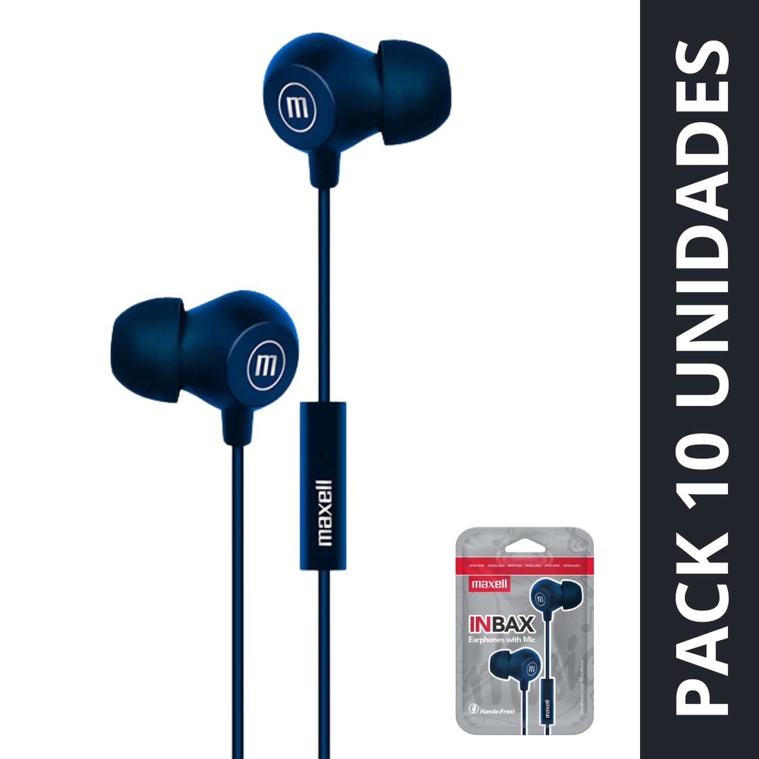 Pack 10 Aud&iacute;fonos Maxell In-bax Con Micr&oacute;fono In Ear 3.5mm Azul image number 0.0