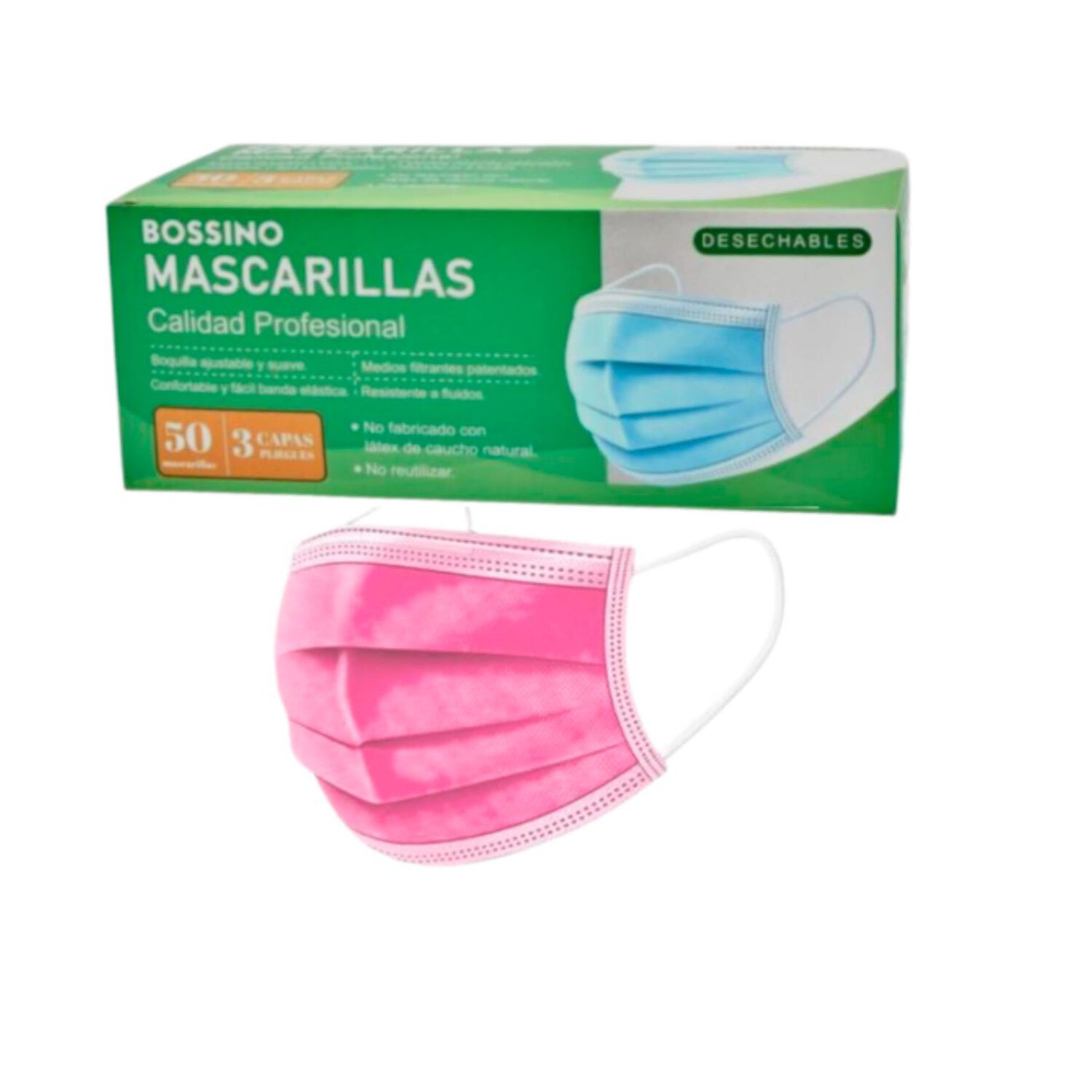 Mascarilla Desechable 3 Pliegues Mascarillas De 50 Unidades Color Rosa image number 0.0