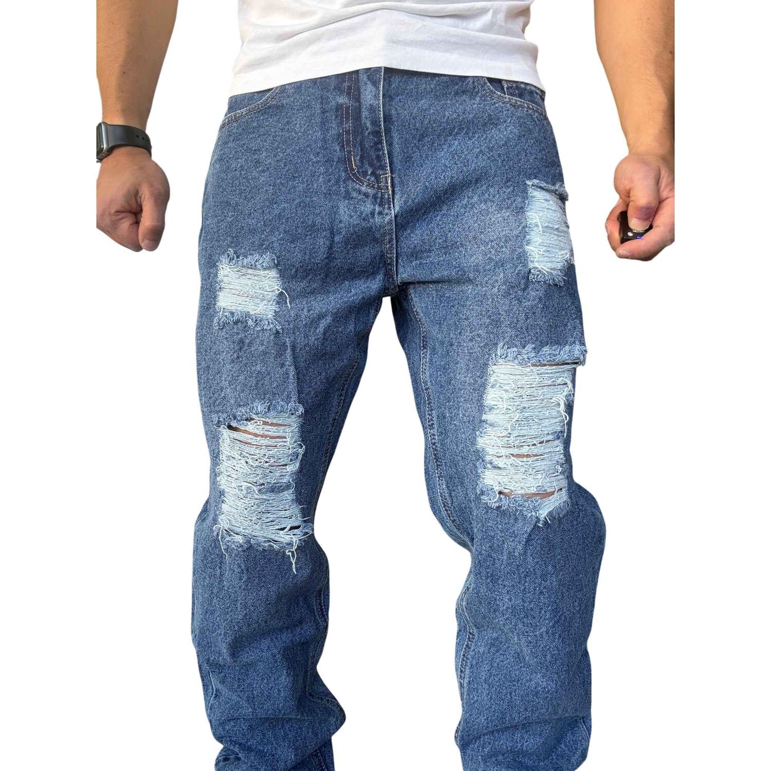 Jeans Tela R&iacute;gida Corte Mom Rasgado image number 6.0
