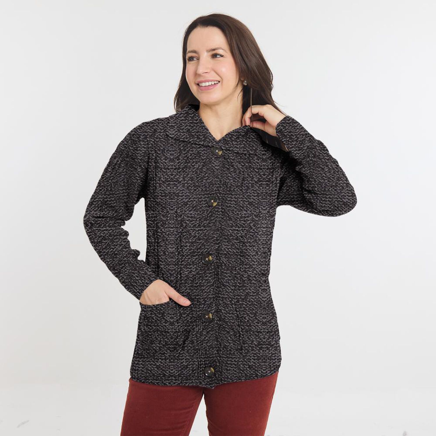 Sweater Abotonado Melange Cuello Camisero Mujer Geeps image number 0.0