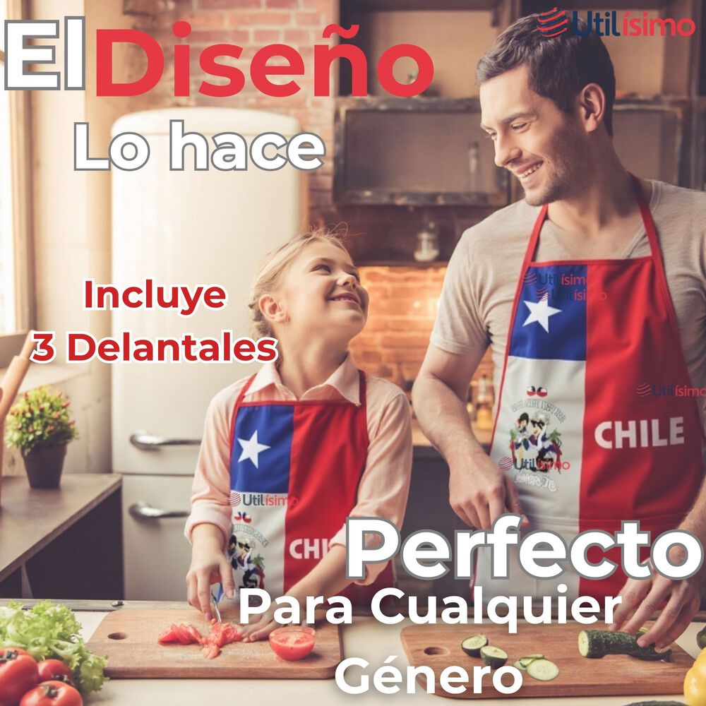 Pack 3 Delantal Cocina Fiestas Patrias Bandera Chilena 60x90 Condorito image number 2.0