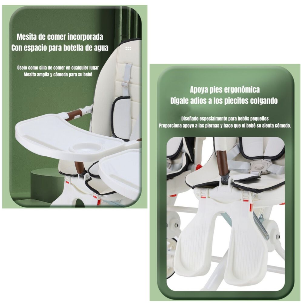 Coche Doble Con Mesita De Comer Reclinable Blanco Lubabycas image number 4.0