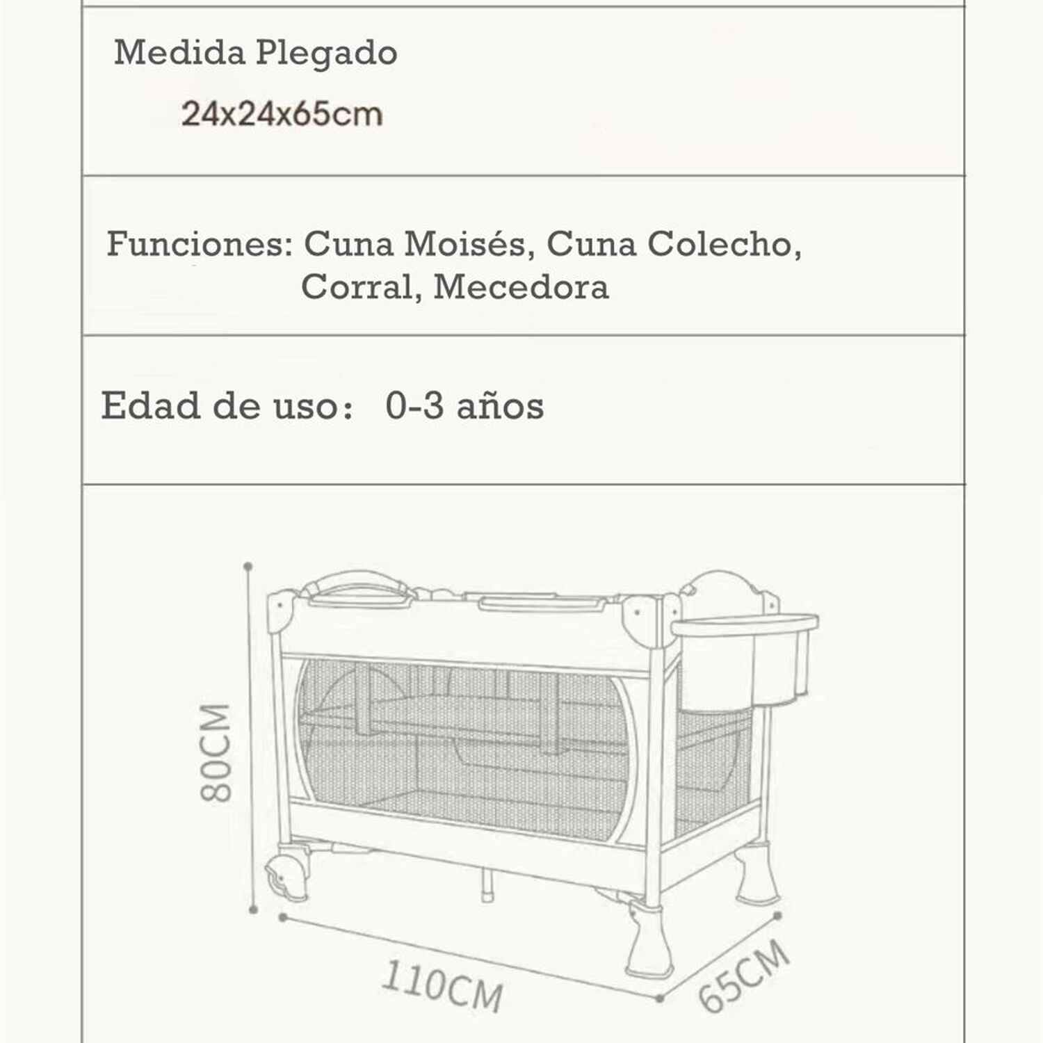 Cuna Colecho Corral Mecedora 4 En 1 Lubabycas Blanco image number 7.0