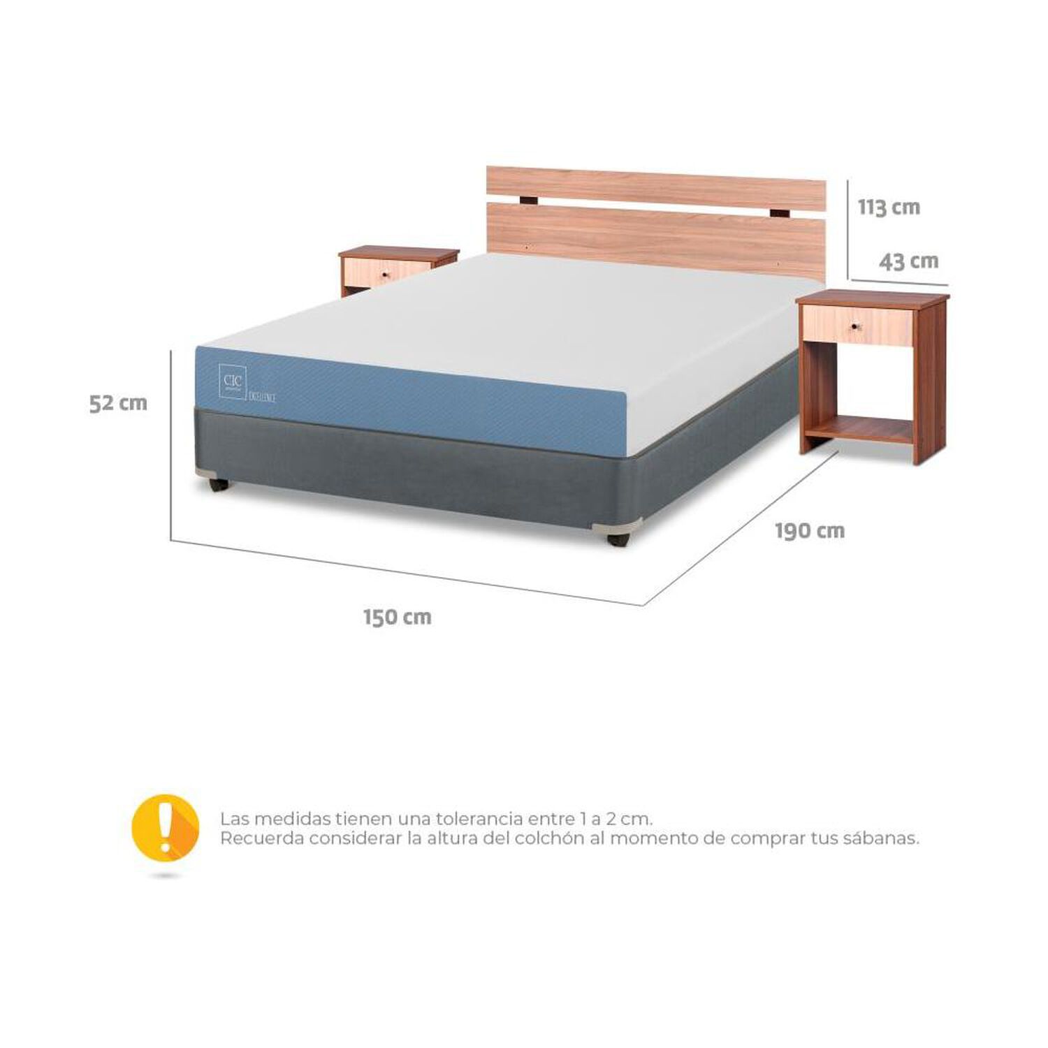 Cama Americana Cic Excellence / 2 Plazas / Base Normal + Set De Maderas image number 2.0