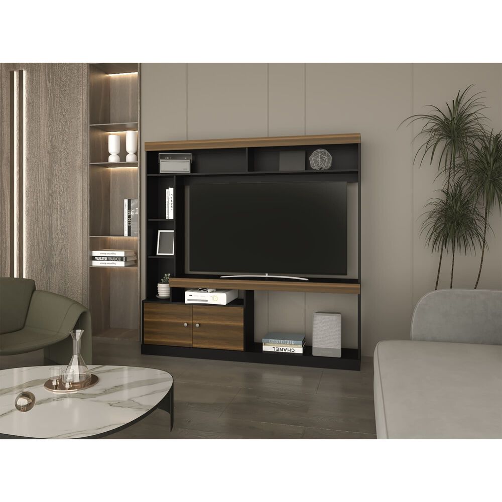 Estante Tv 55" Con 2 Puertas 7 Repisas Caf&eacute; Oscuro Y Negro image number 4.0