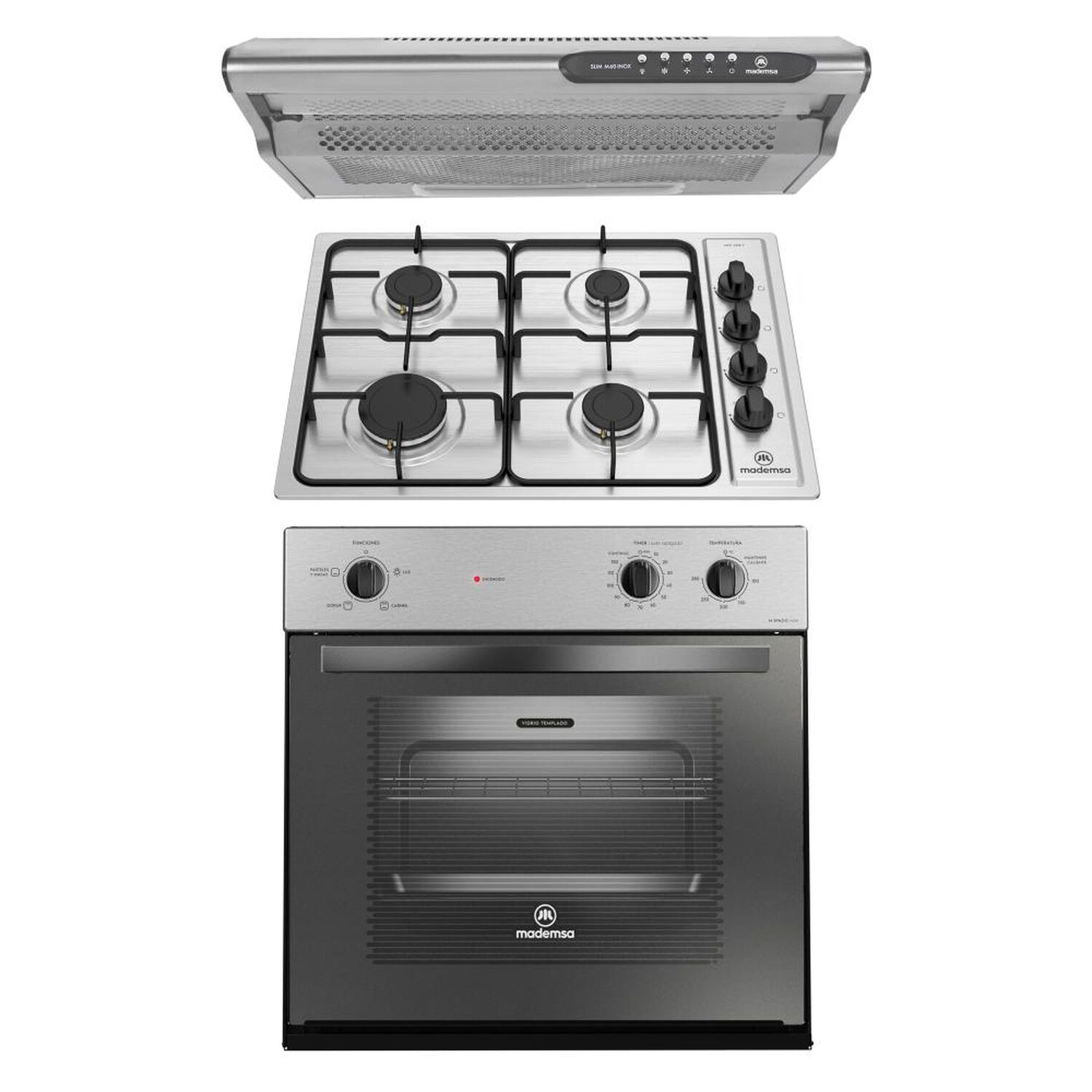 Kit De Cocina Mademsa Horno Empotrado M Spazio 140A + Encimera El&eacute;ctrica MCE 435E T + Campana Slim M60 Inox / 4 Quemadores image number 0.0