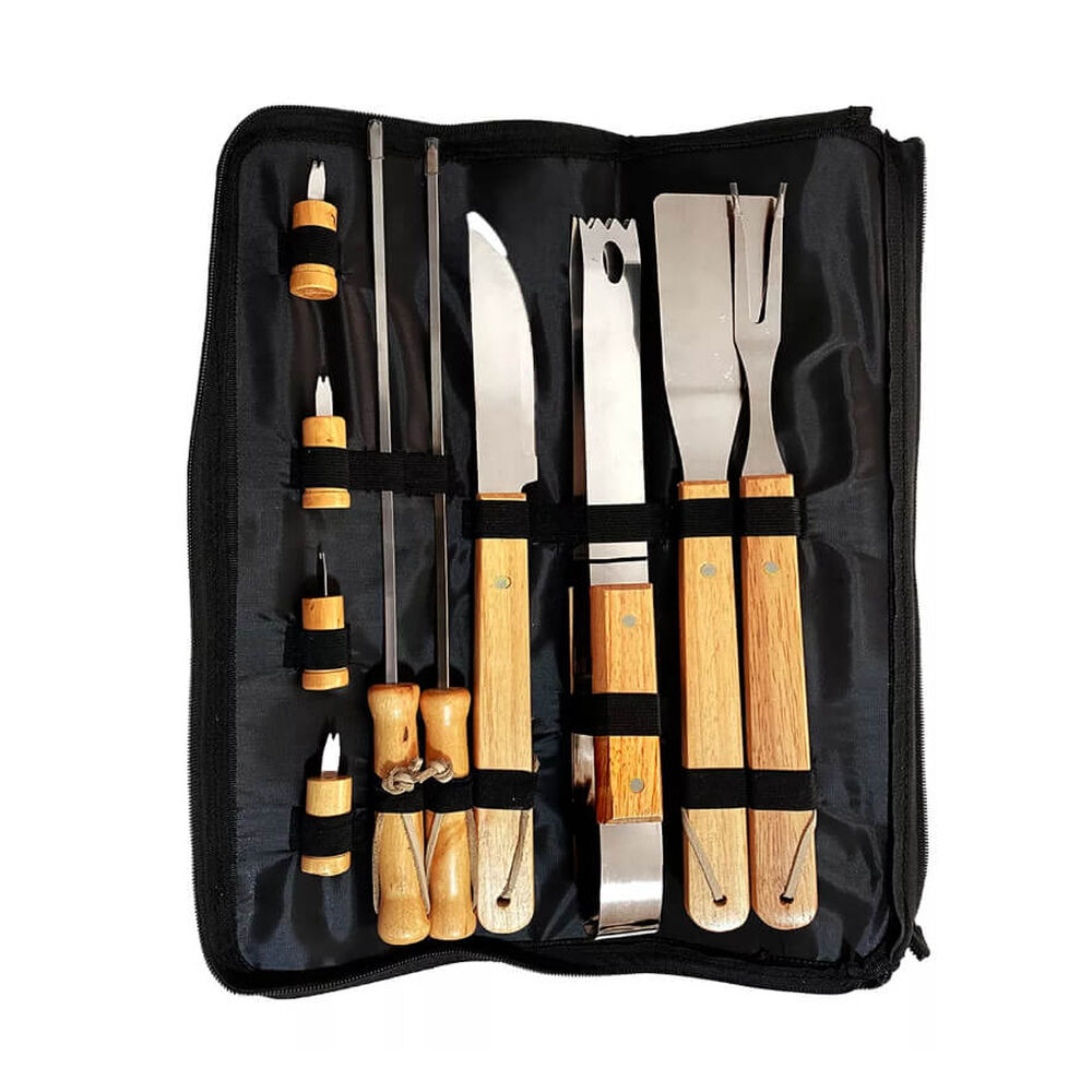 Pack Set Asado Parrilla 10 Uds + Pechera Jeans Asa Eco Cuero image number 1.0