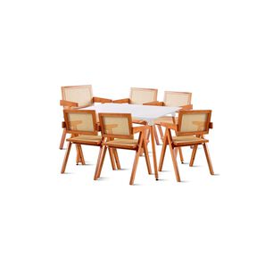 Comedor Rectangular De 120x80 Blanca + 6 Butaca Chandigarh Madera