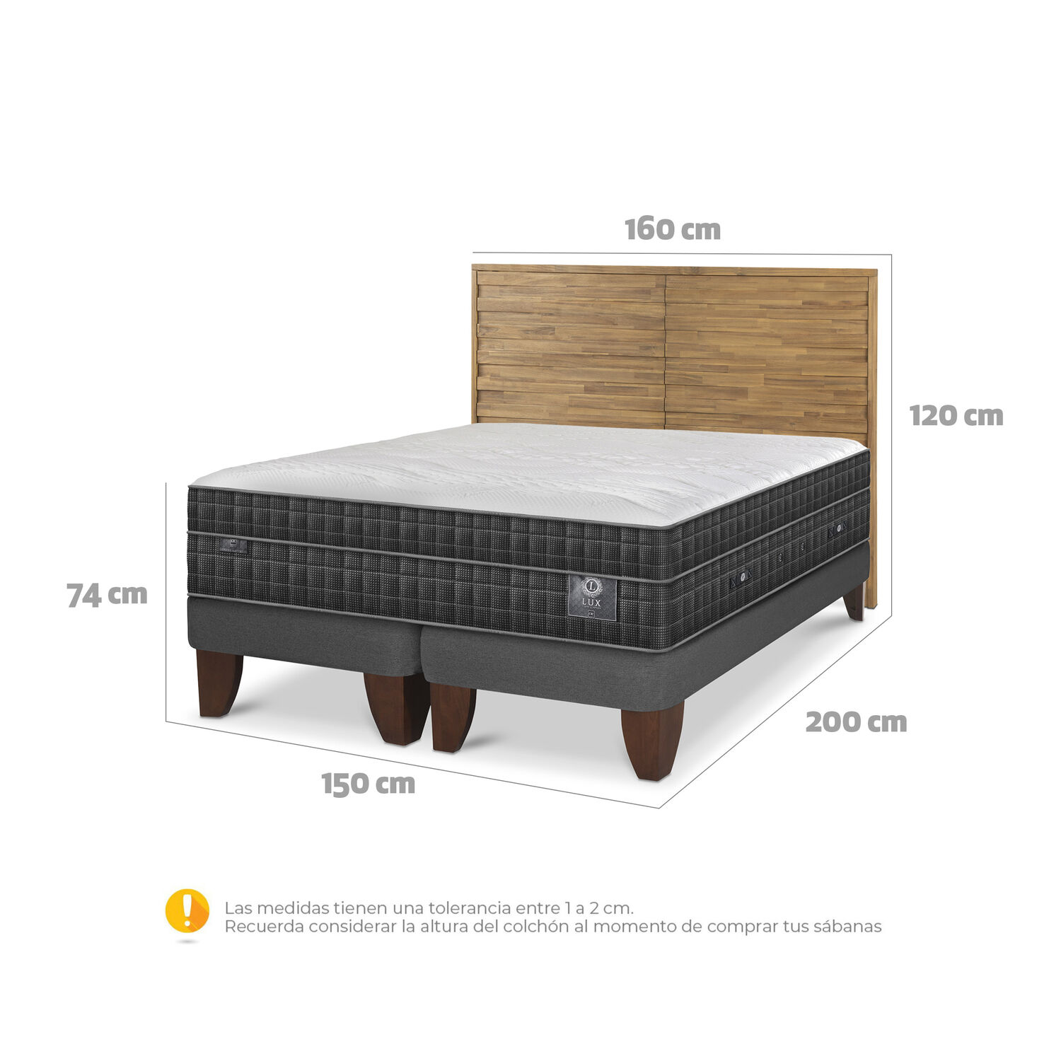 Cama Europea Cic Rodano / 2 Plazas / Base Dividida + Respaldo image number 4.0
