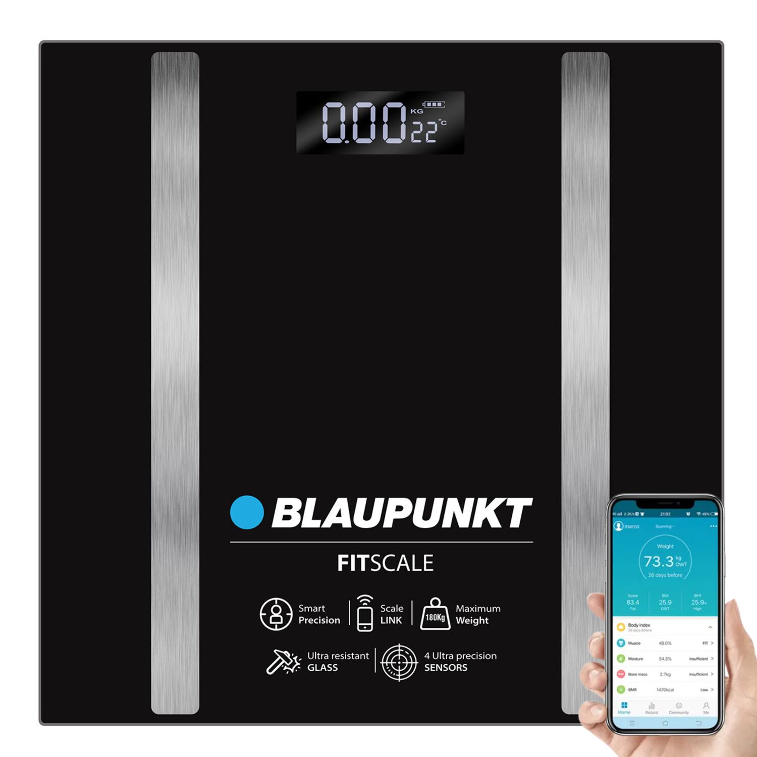 Balanza Digital Corporal Blaupunkt Smart Fit Scale 180k Bk image number 5.0