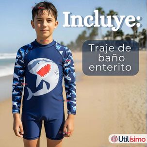 Traje De Ba&ntilde;o Enterito Con Cremallera Manga Larga Ni&ntilde;o 2 A 6 A&ntilde;os Blue Shark