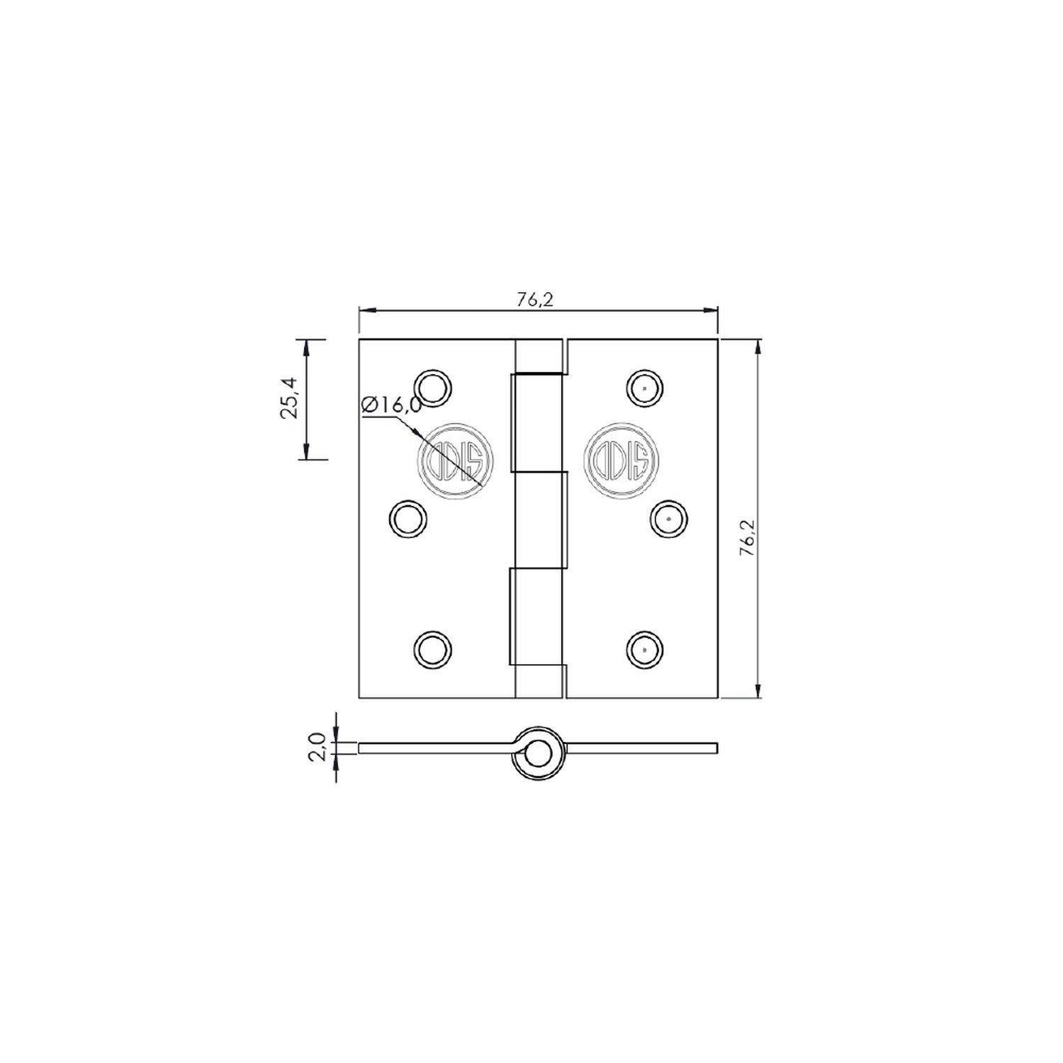 Pack 3 Bisagras Acero Odis 3&rdquo;&times;3&rdquo;&times; 2,0mm - Plata image number 5.0