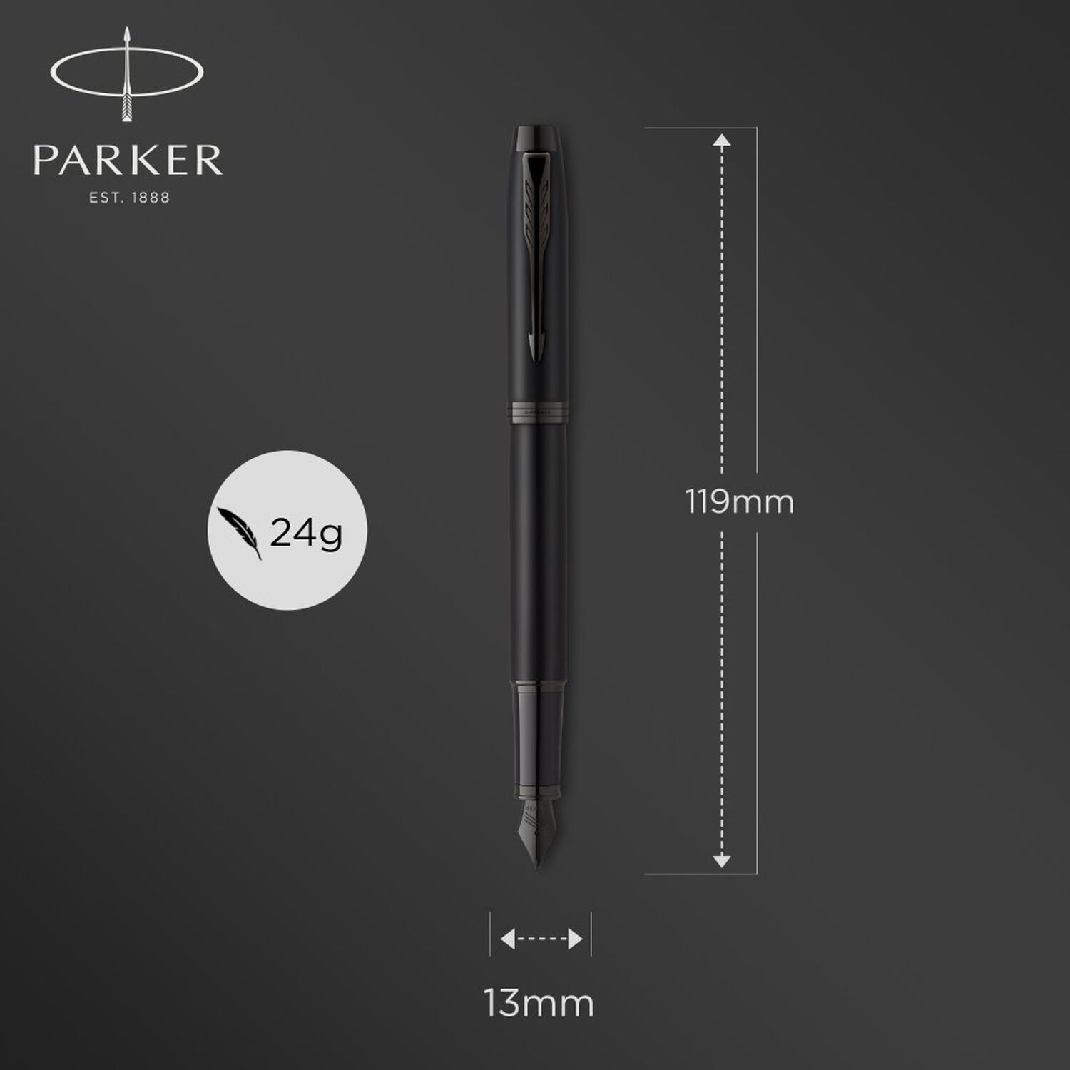 Parker Im Achromatic Pluma Fuente Negro Mate Bt image number 5.0