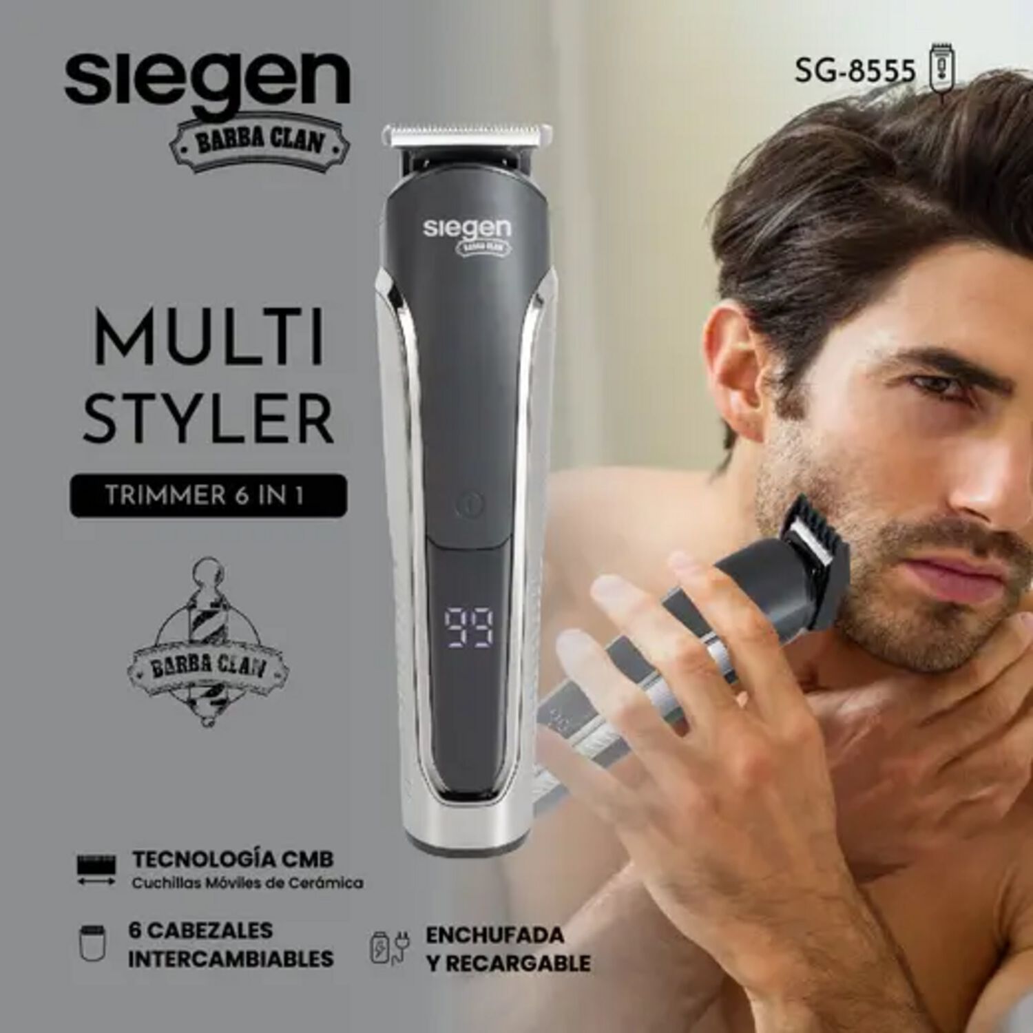 Cortadora De Pelo Siegen Sg-8555 6 Cabezales Recargable image number 2.0