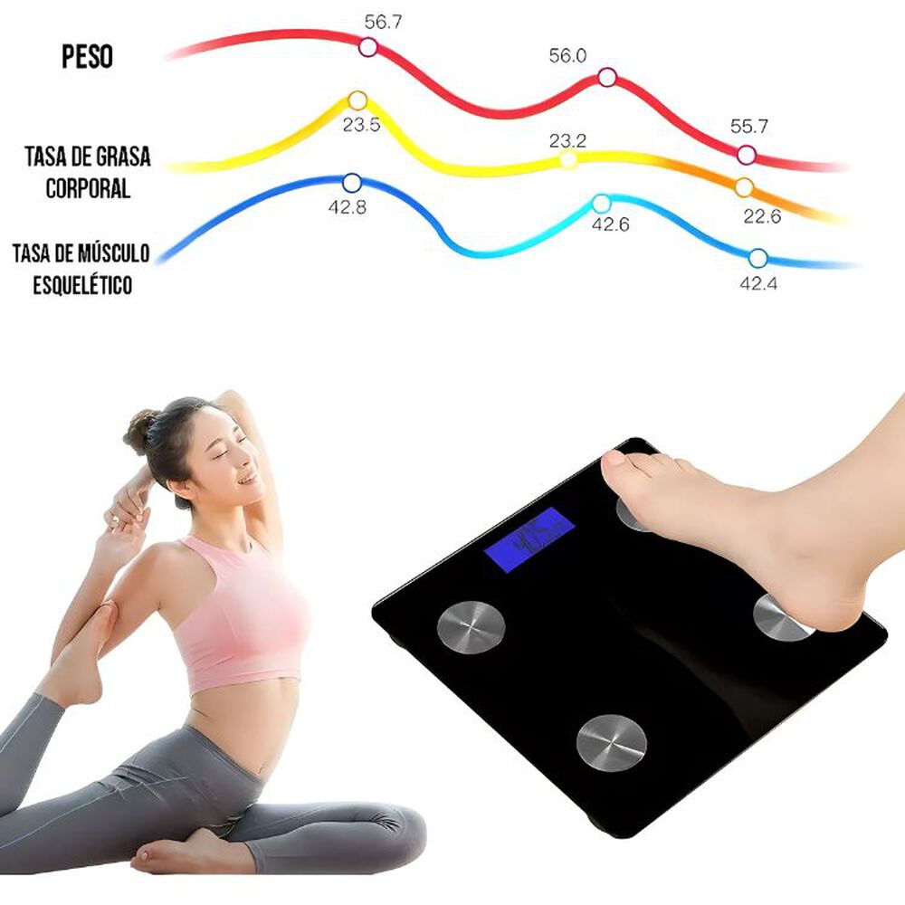 Balanza Pesa Ba&ntilde;o Usb Digital Bluetooth Recargable 180kgs image number 4.0