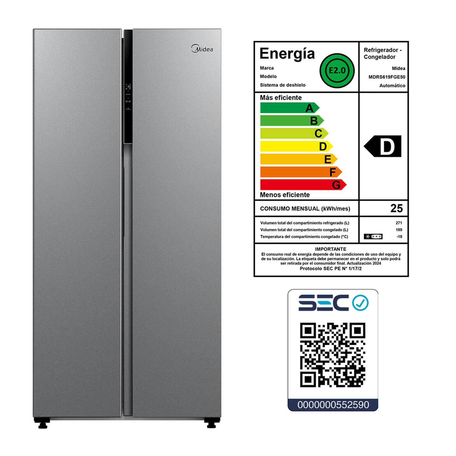 Refrigerador Side By Side Midea MDRS619FGE50 / No Frost / 460 Litros / D image number 8.0