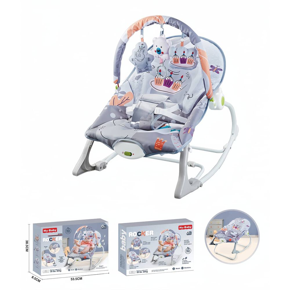 Silla Nido Mecedora Con Vibraci&oacute;n Y Melod&iacute;a Gris Lubabycas image number 1.0