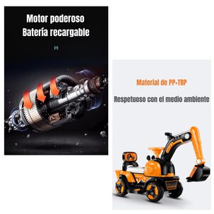 Excavadora El&eacute;ctrica Montable Luces M&uacute;sica Lubabycas Naranja
