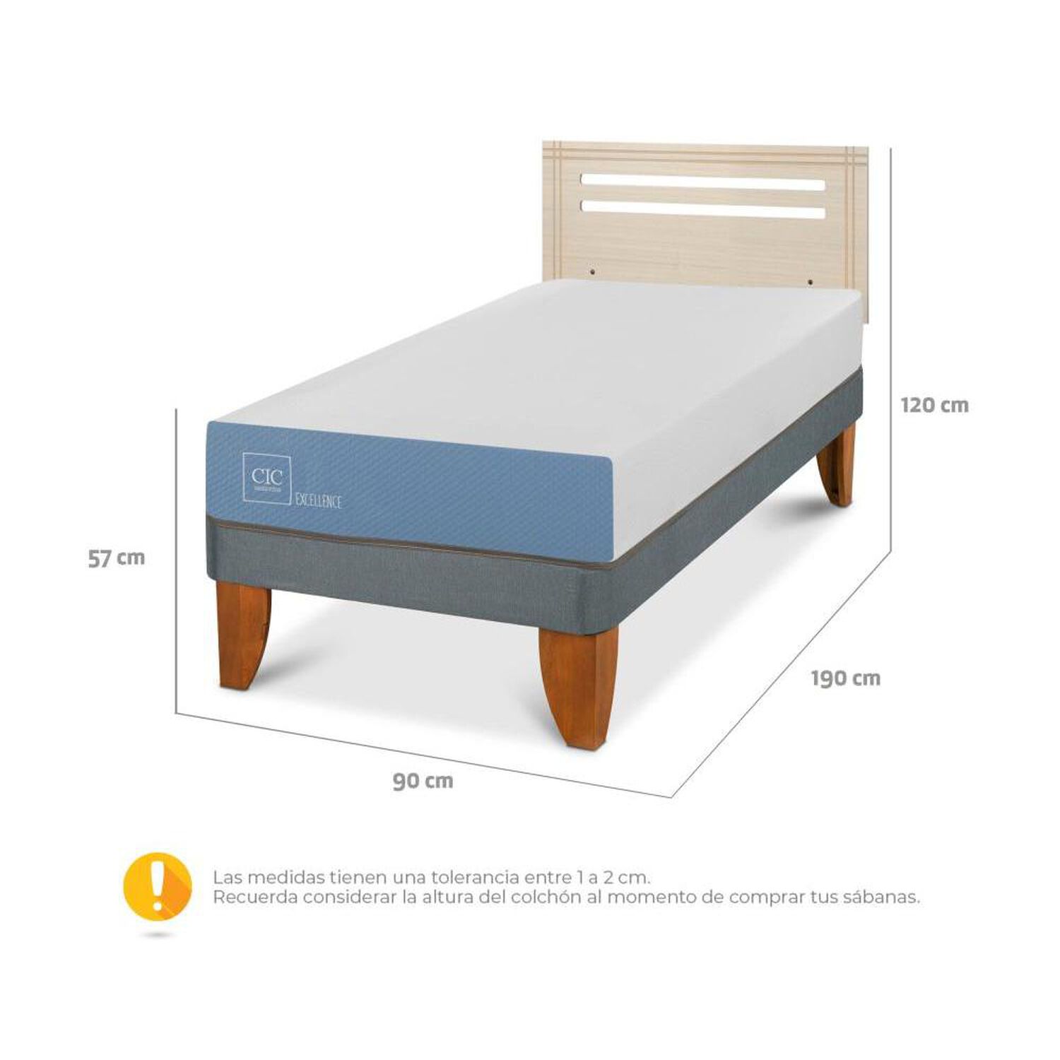 Cama Europea Cic Excellence / 1 Plaza / Base Normal + Respaldo image number 3.0