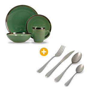 Juego De Vajilla Azhome Prehnita / 24 Piezas + Set De Cubiertos Azhome 1010-SK-24-S / 24 Piezas