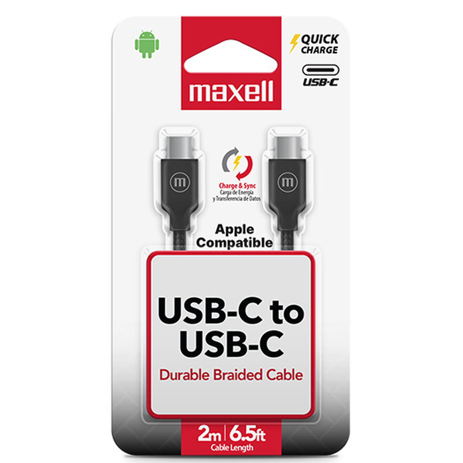 Cable Trenzado Usb C A Usb C Maxell 2 Metros Carga R&aacute;pida Negro image number 0.0