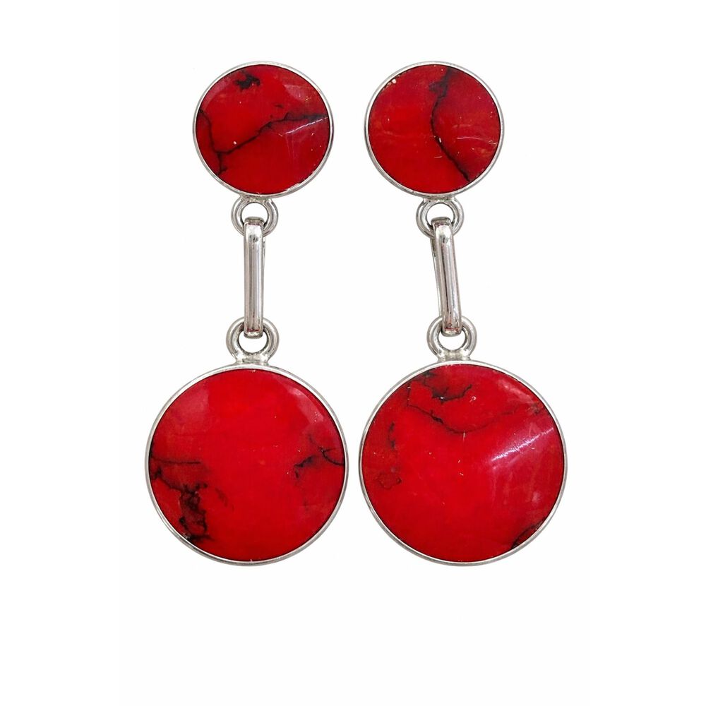 Aros Granate Circular Plata 950 Atornillados Colgantes Mujer Elegantes Piedra Roja image number 0.0