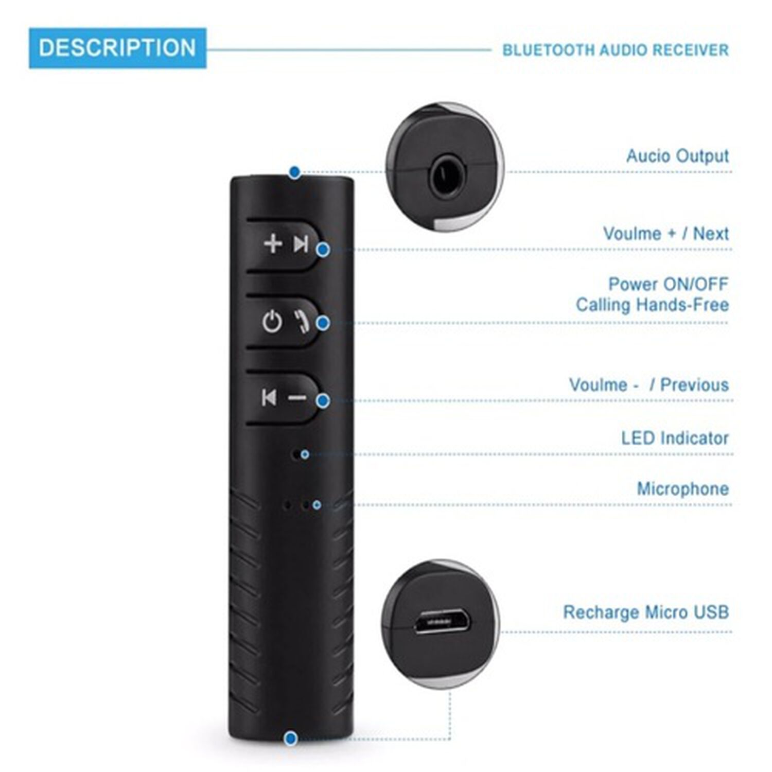 Adaptador Transmisor Receptor Bluetooth Radio Auto Auxiliar Carro image number 9.0