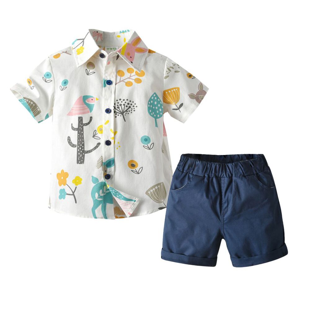 Conjunto De Vestir Ni&ntilde;o Camisa Con Estampado Y Pantal&oacute;n Corto 9 Meses A 4 A&ntilde;os Animal Cartoon image number 5.0