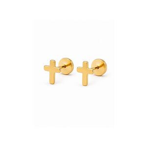 Aros Abridores Cruz 7mm Oro 18k A Presi&oacute;n Beb&eacute; Ni&ntilde;a Dorado
