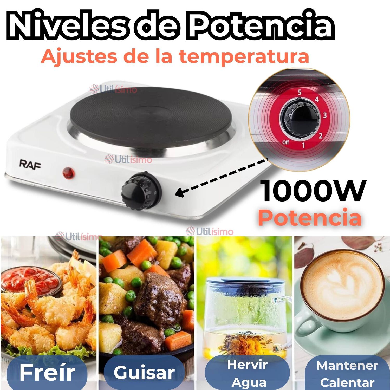 Cocina El&eacute;ctrica Port&aacute;til 1 Plato 1000w De Potencia Blanco image number 3.0