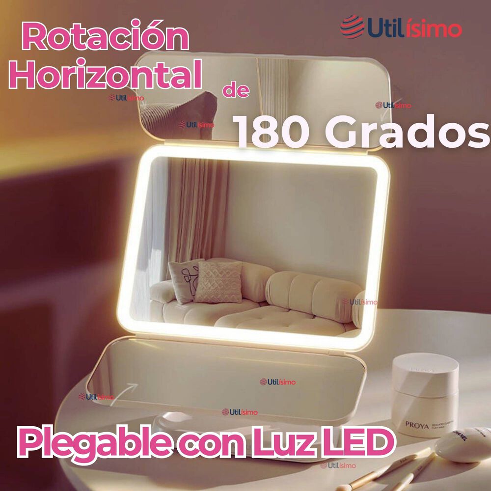 Espejo De Maquillaje Tri Plegable Con Luces Led Recargable image number 8.0