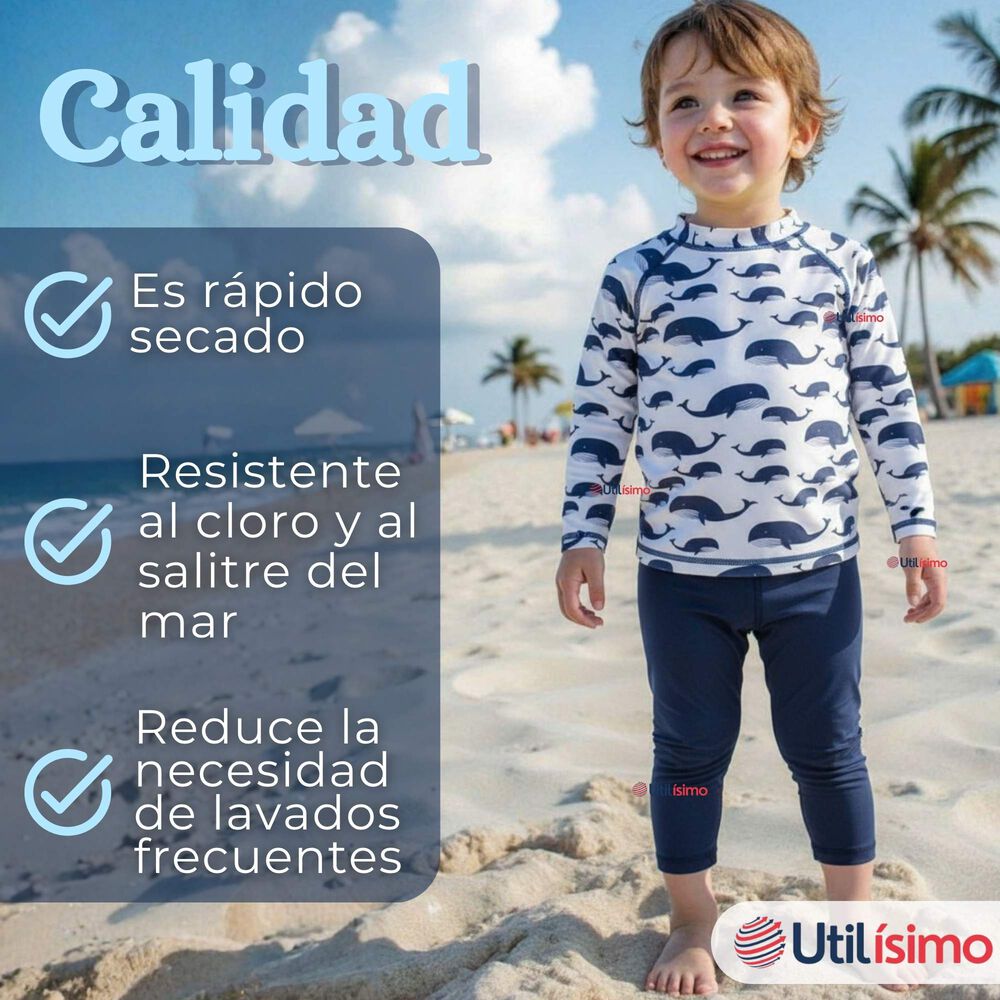 Traje De Ba&ntilde;o Manga Larga Pantal&oacute;n Largo 2 Piezas Corte Split Ni&ntilde;o 3 A 9 A&ntilde;os White Whale image number 7.0