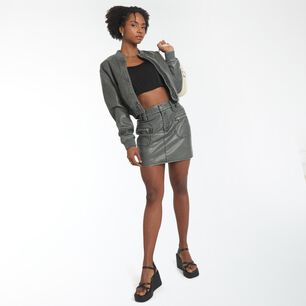 Falda Mini Ecocuero Tiro Corto Super Skinny Mujer Rolly Go