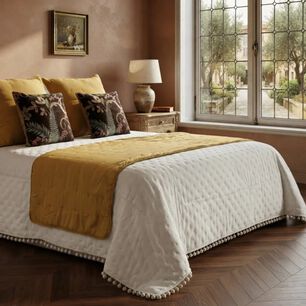 Set Mostaza Natural Jard&iacute;n Boho 7 Piezas 2 Plazas