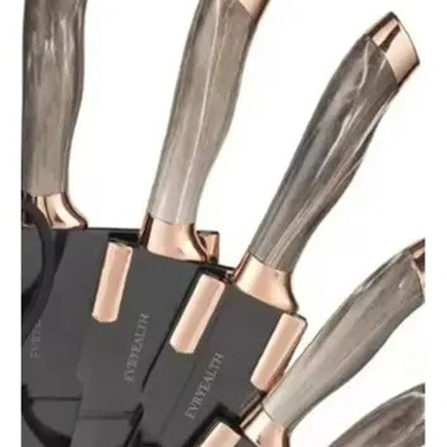 Set Cuchillos De Cocina 9 Piezas Con Base Giratoria Marmoleado Taupe Dorado image number 3.0