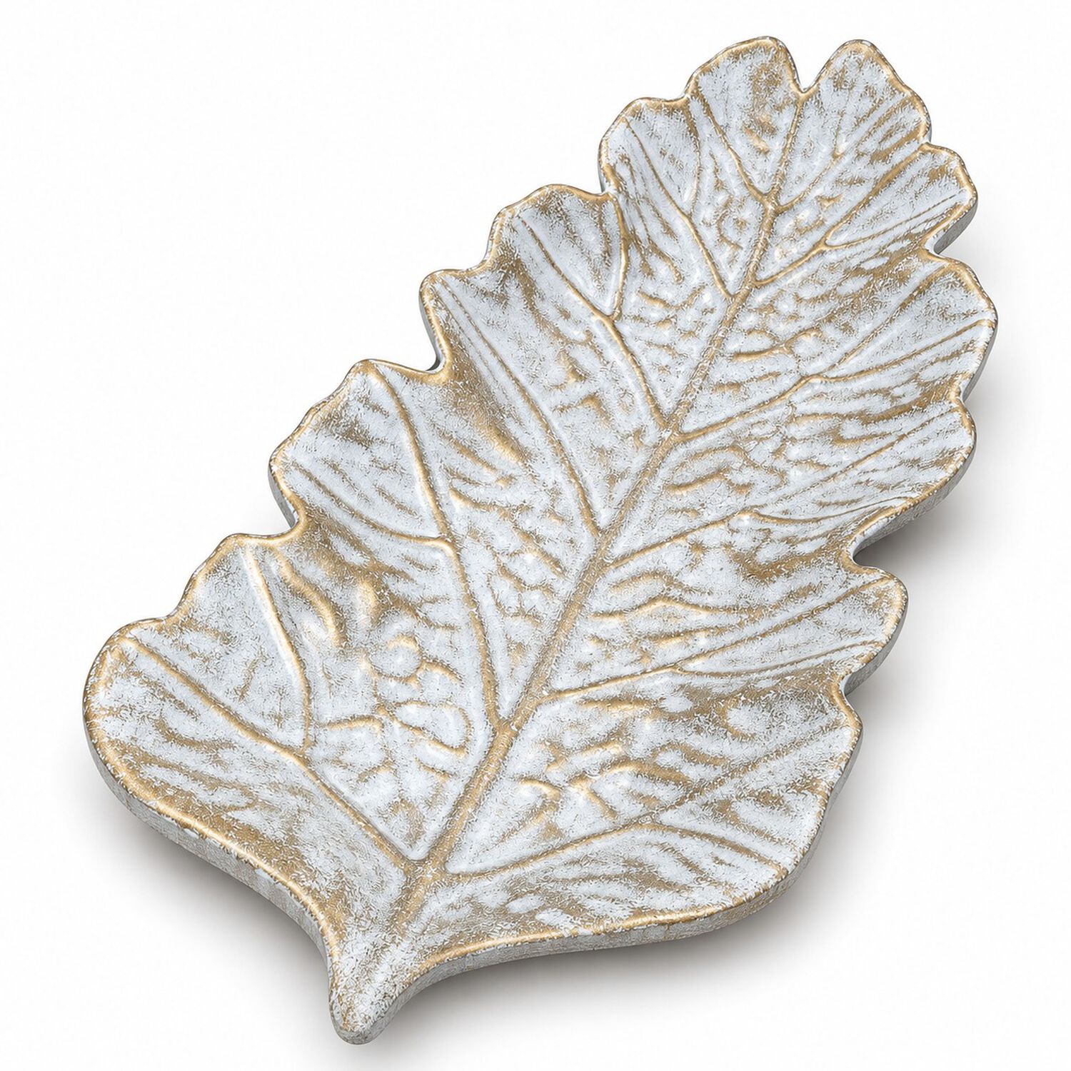Bandeja Decorativa Forma Hoja Mdf Blanco Y Dorado 38 Cm image number 5.0