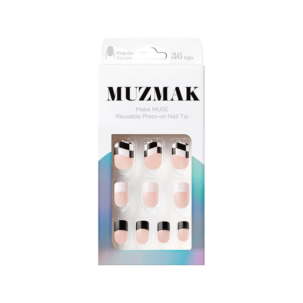 Muzmak - Uñas Press On Checkerboard Wave Regular Square 36 U. image number 0.0