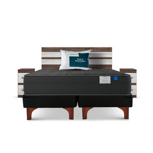 Cama Europea Flex Black / 2 Plazas / Base Dividida + Set De Maderas Madrid + Pack de Almohadas Casaideal 50x70 Cm