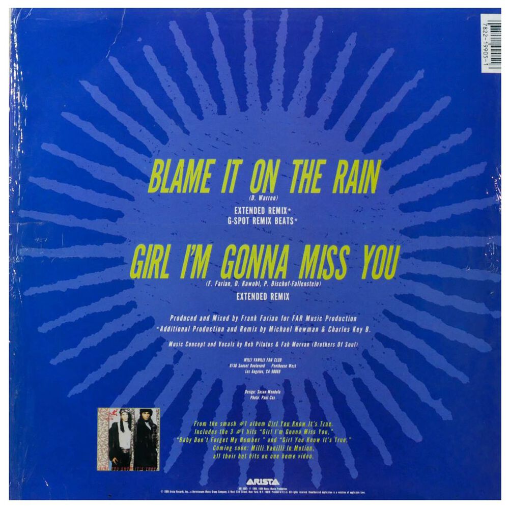 Milli Vanilli - Blame It On The Rain | 12" Maxi Single Usado image number 1.0