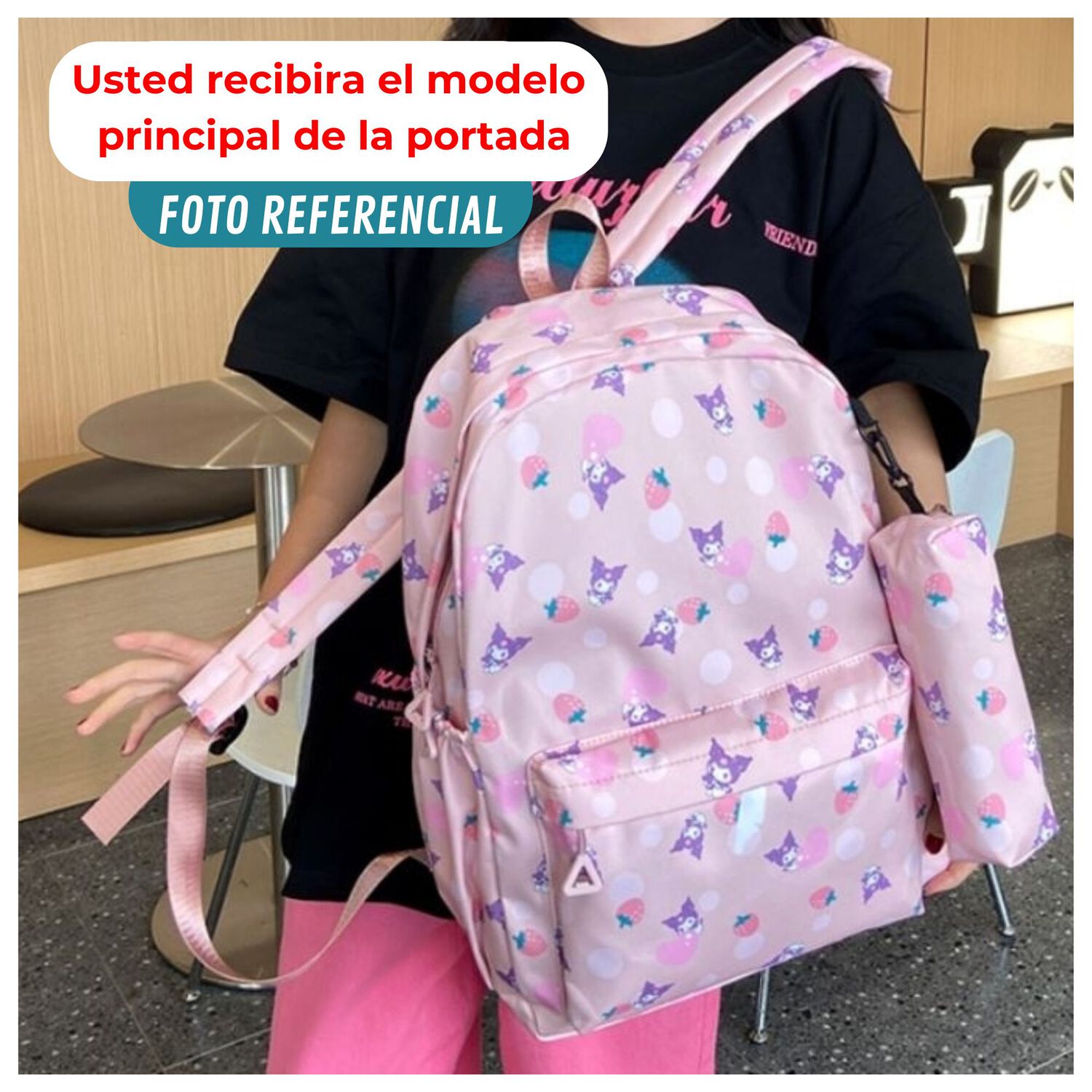 Mochila Kuromi Bolso Escolar Juvenil Sanrio Estilo Kawaii Pink image number 2.0