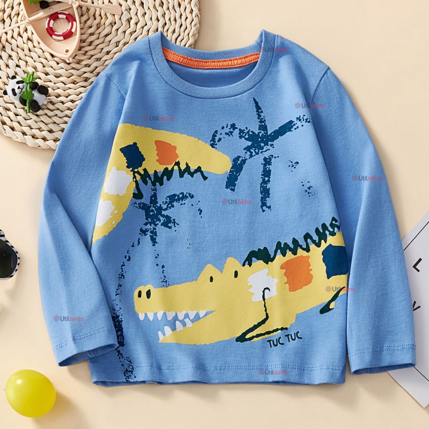 Polera Manga Larga Ni&ntilde;o 100% Algod&oacute;n Cocodrilo Azul Camiseta image number 0.0