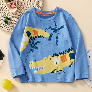 Polera Manga Larga Ni&ntilde;o 100% Algod&oacute;n Cocodrilo Azul Camiseta