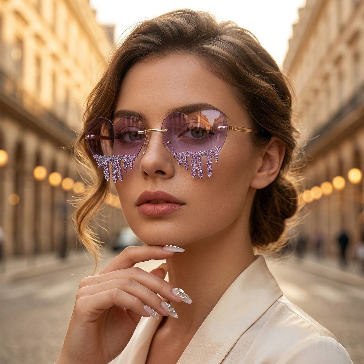 Lentes Coraz&oacute;n Con Strass Colgante Para Fiesta Mujer image number 8.0