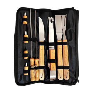 Pack Set Asado Parrilla 10 Uds + Pechera Jeans Asa Eco Cuero