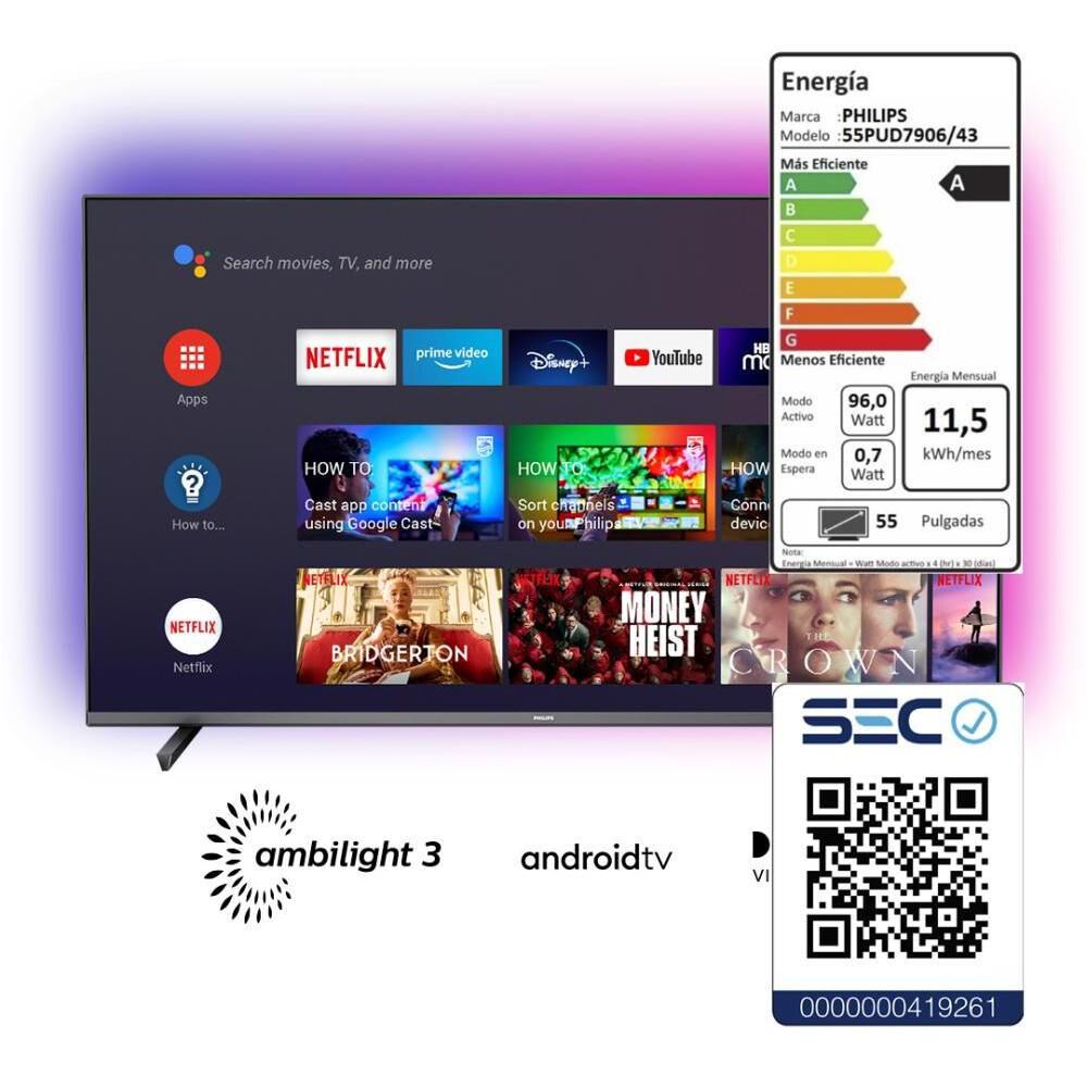 Led 55" Philips 55PUD7906 / Ultra HD 4K / Smart TV Ambilight image number 4.0