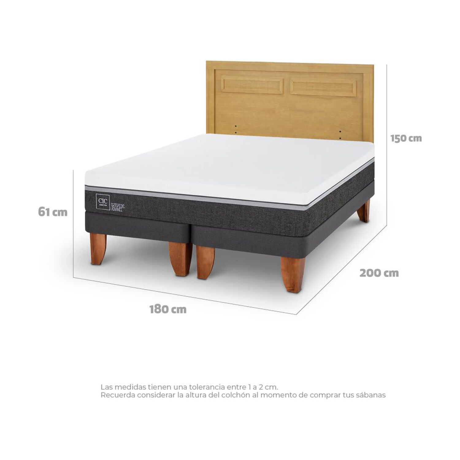 Cama Europea Cic Ortopedic Advance / King / Base Dividida + Respaldo image number 3.0