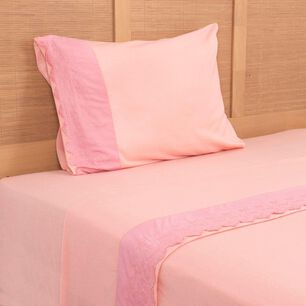 Sabana Polar Lisa Broderie 1.5 Plazas Rosado